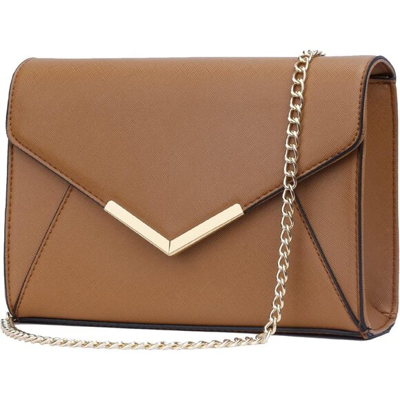 ⚡ Women's Brown Leather Elegant Snap Closure Envelope Foldover Clutch Bag - Picture 2 of 7